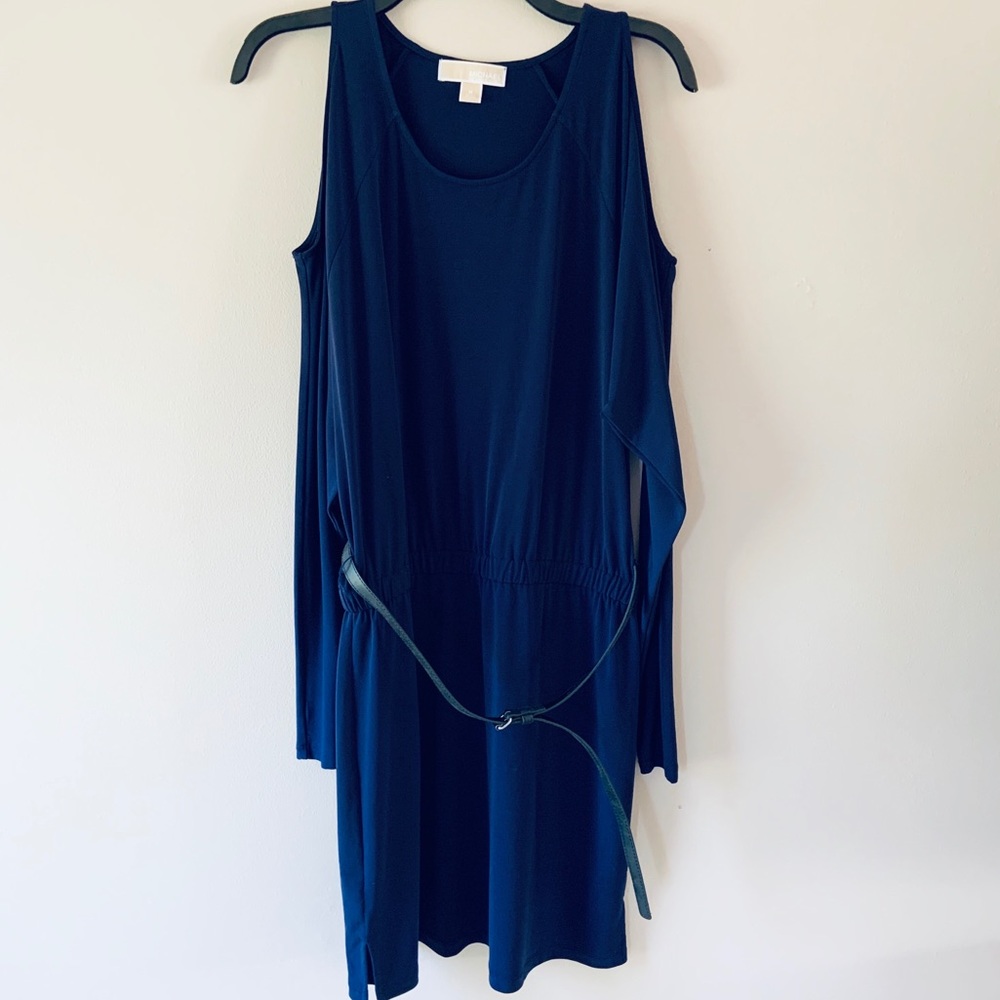 michael kors purple cold shoulder belted dress